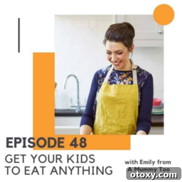 brunette woman wearing an apron with text overlay "get your kids to eat anything".