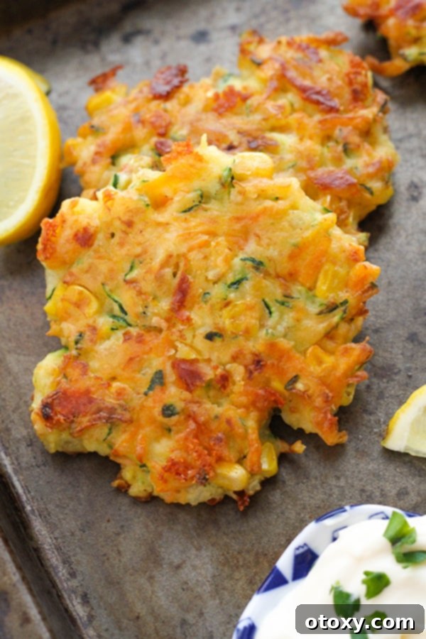 Golden Garden Fritters 3 Crispy vegetable fritters arranged neatly on a baking tray, ready to be served or reheated.