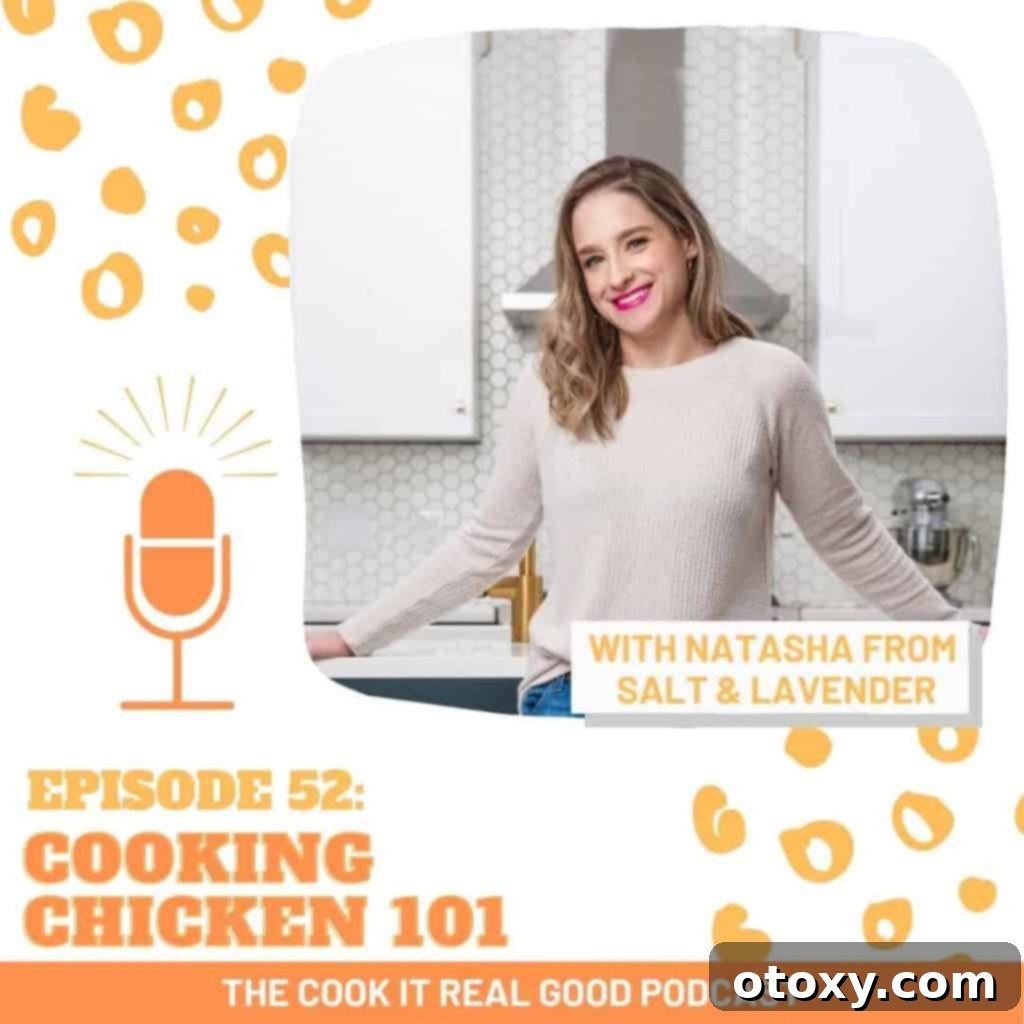 Image of a woman with text overlay "Cooking chicken 101" 