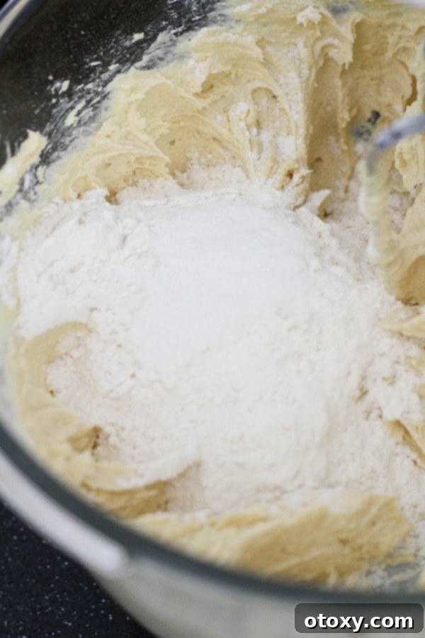 A mixing bowl containing perfectly combined butter and flour, showing the ideal consistency for shortbread dough.