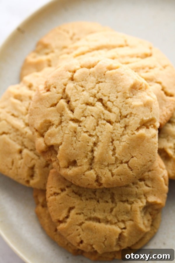 A stack of perfectly golden brown golden syrup cookies, showcasing their chewy texture.