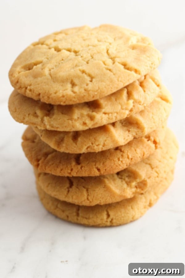 A tall stack of perfectly baked golden syrup cookies, showcasing their inviting texture and color.