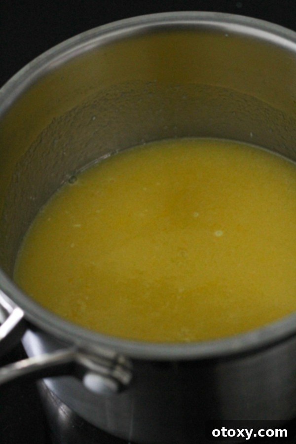 butter, chocolate and sugar melted in a saucepan.