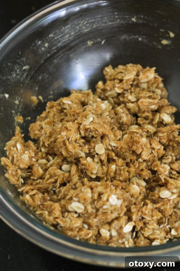 The golden biscuit mixture elegantly presented in a transparent glass bowl, perfectly combined and ready for shaping.