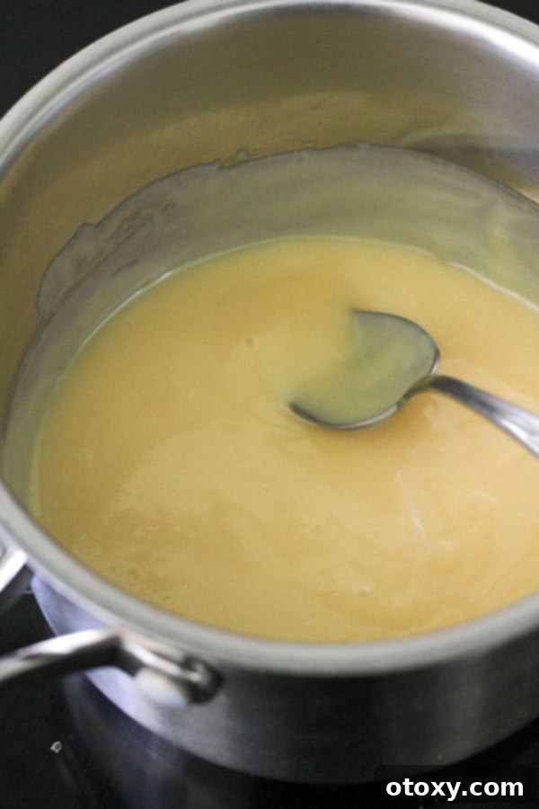 Luscious Caramel Tartlets 6 caramel in a saucepan.