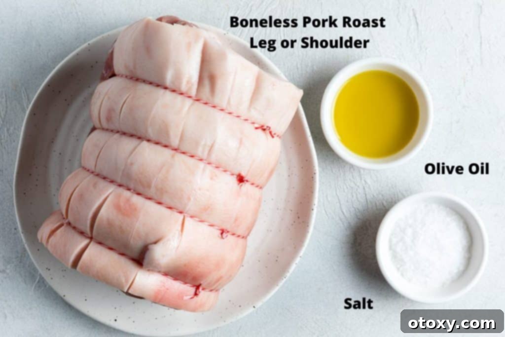 Air fryer roast pork ingredients laid out on a clean white background.