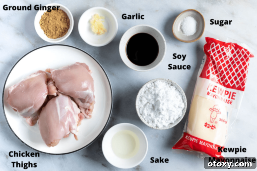 Golden Crispy Air Fryer Karaage 3 ingredients for the recipe