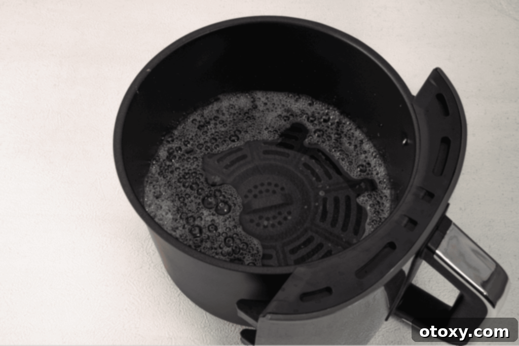 Soapy water in air fryer basket