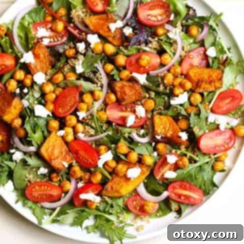 Delicious Roasted Pumpkin and Chickpea Salad with feta and quinoa