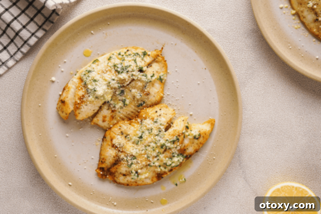 Crispy Air-Fried Tilapia with Zesty Garlic Butter 3 Air Fryer Tilapia on plate