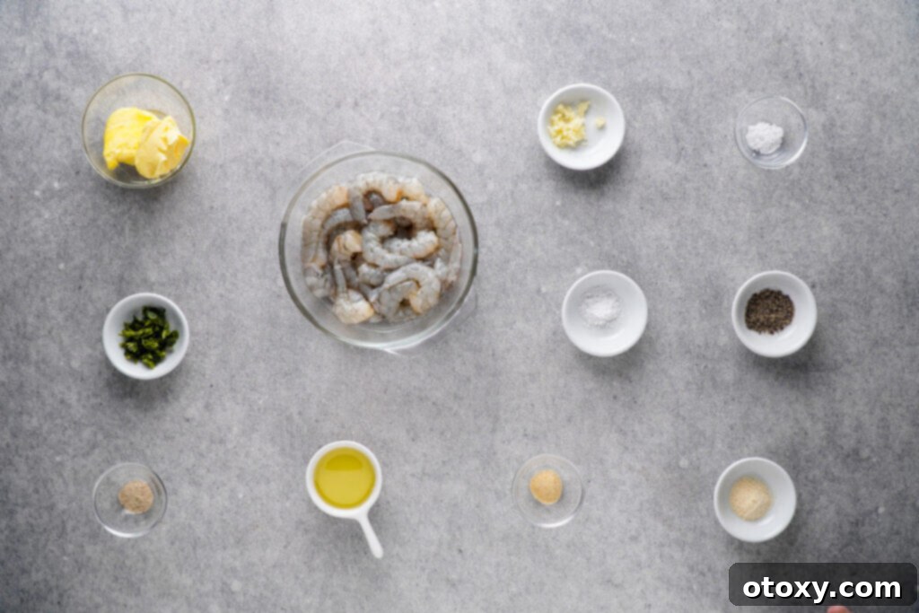 Ingredients for air fryer shrimp on a kitchen counter