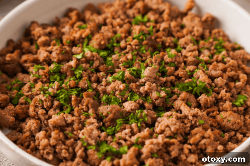 Air Fried Ground Beef Made Simple 14 Close-up of perfectly browned air fryer ground beef
