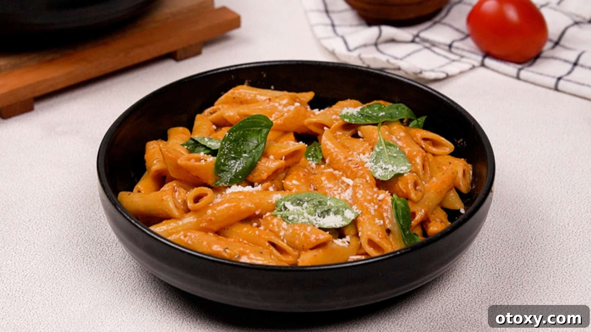 Finished pasta dish.