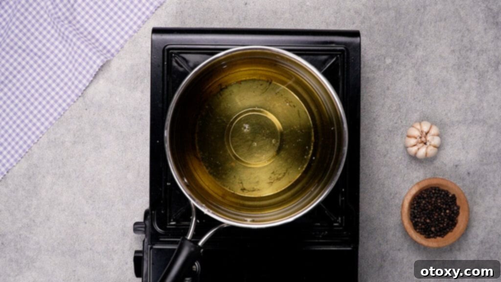 Vegetable oil heating in a pan