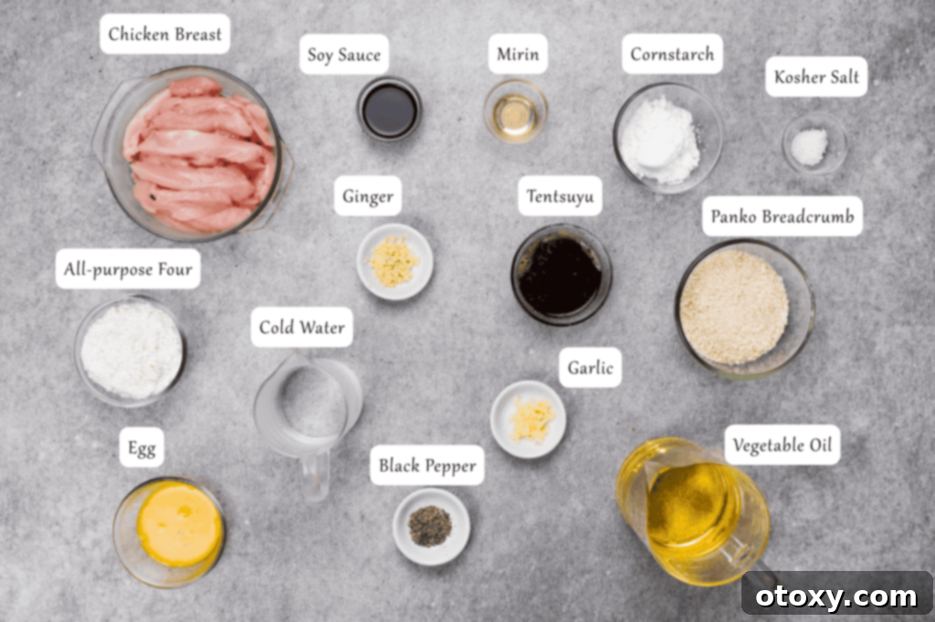 A selection of fresh ingredients for chicken tempura