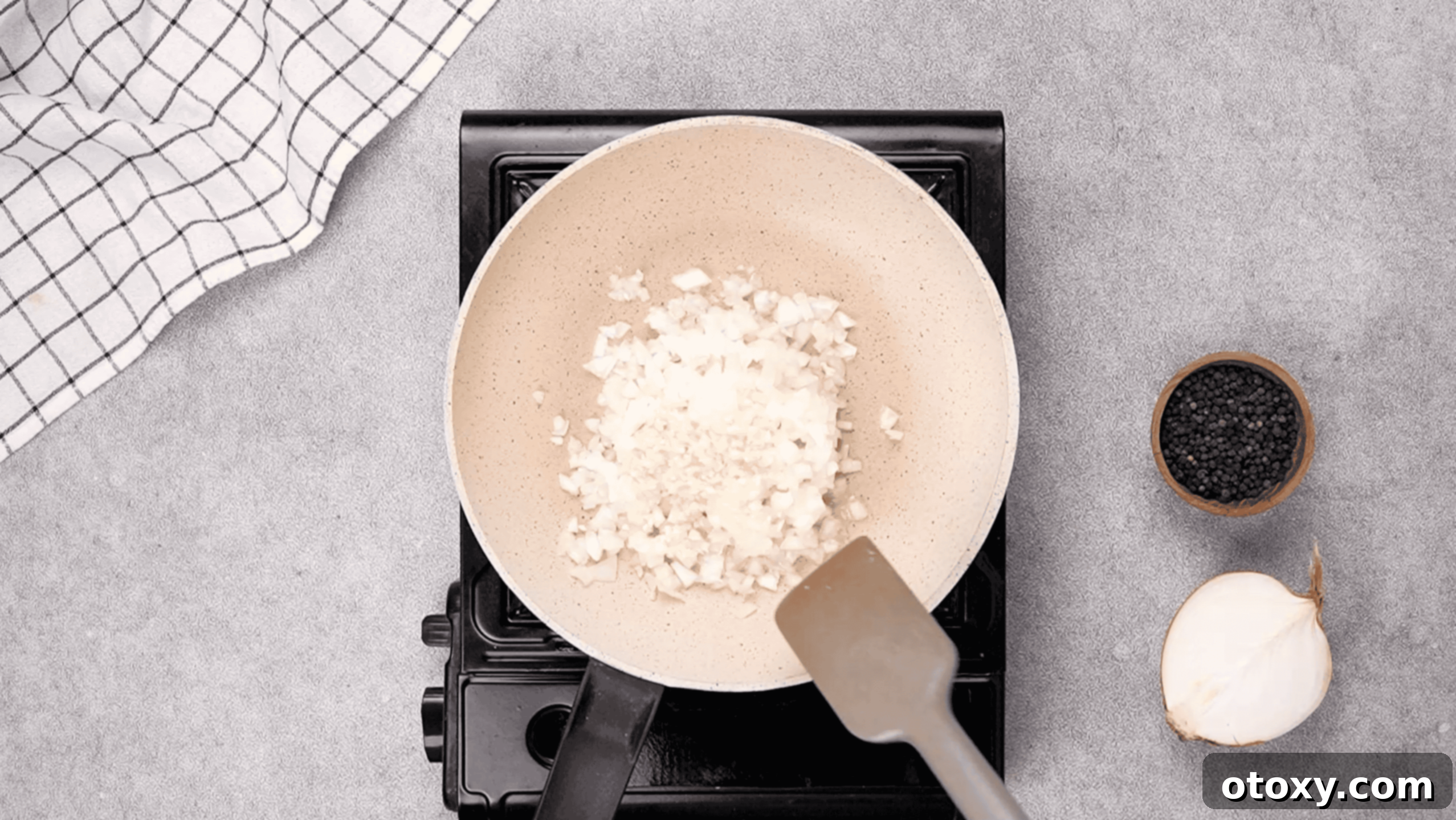 Sautéing onion and garlic