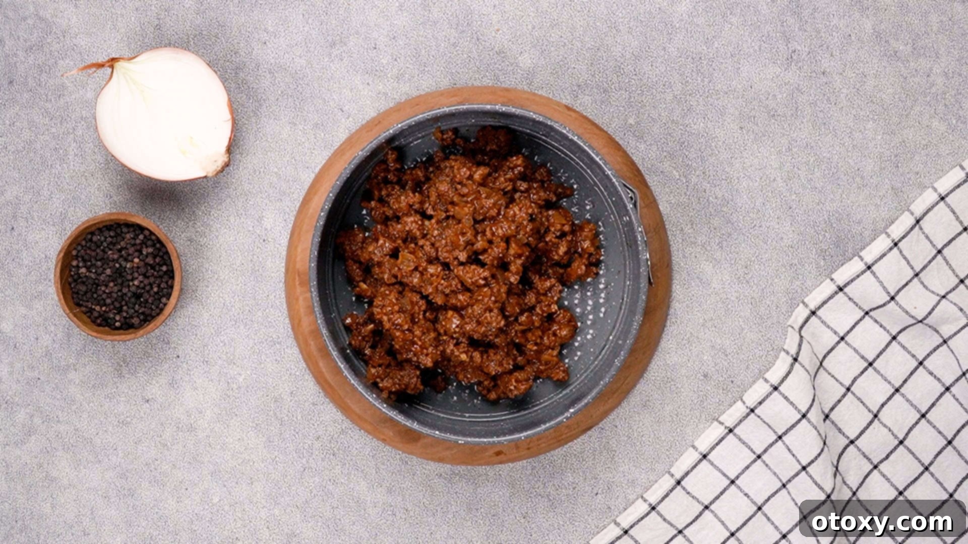 Beef mixture in baking dish