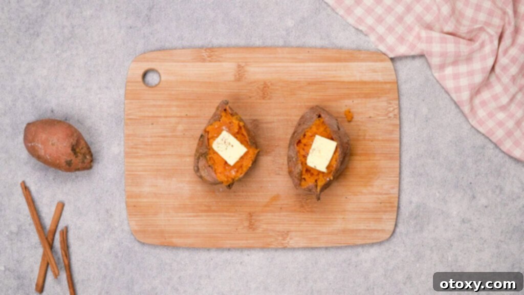 Microwave Sweet Potato with Butter, Salt, and Pepper