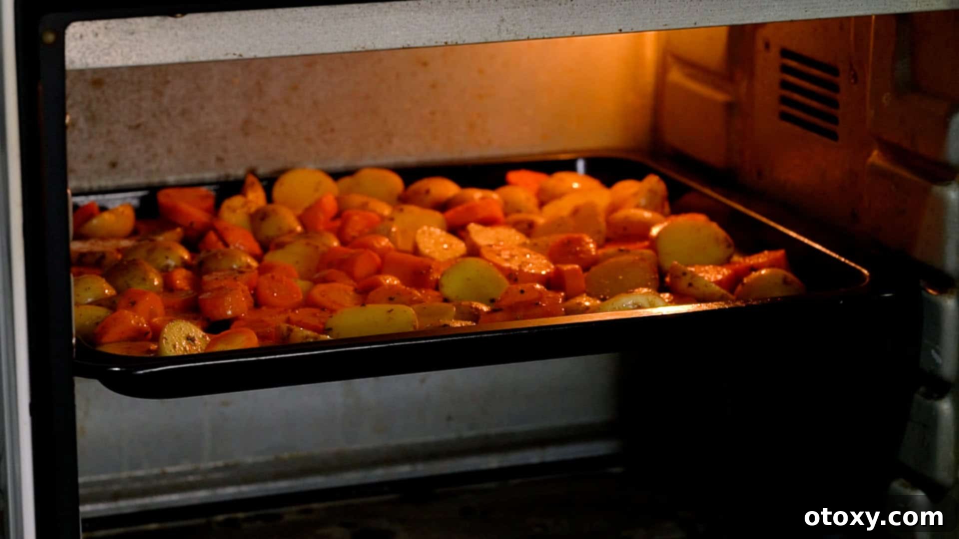 Herb Roasted Potatoes and Carrots 20 Roasted potatoes and carrots in a baking tray