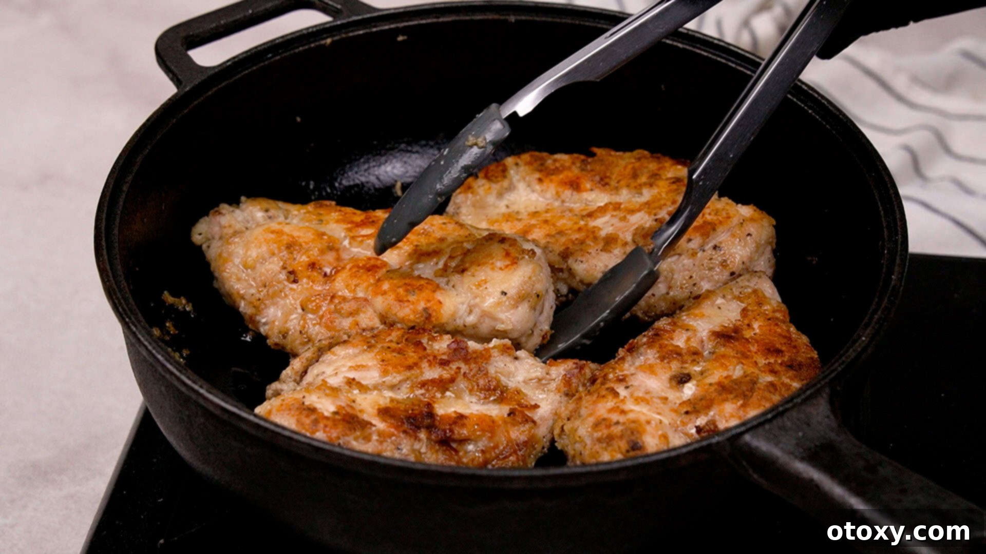 Seared golden-brown chicken cutlets