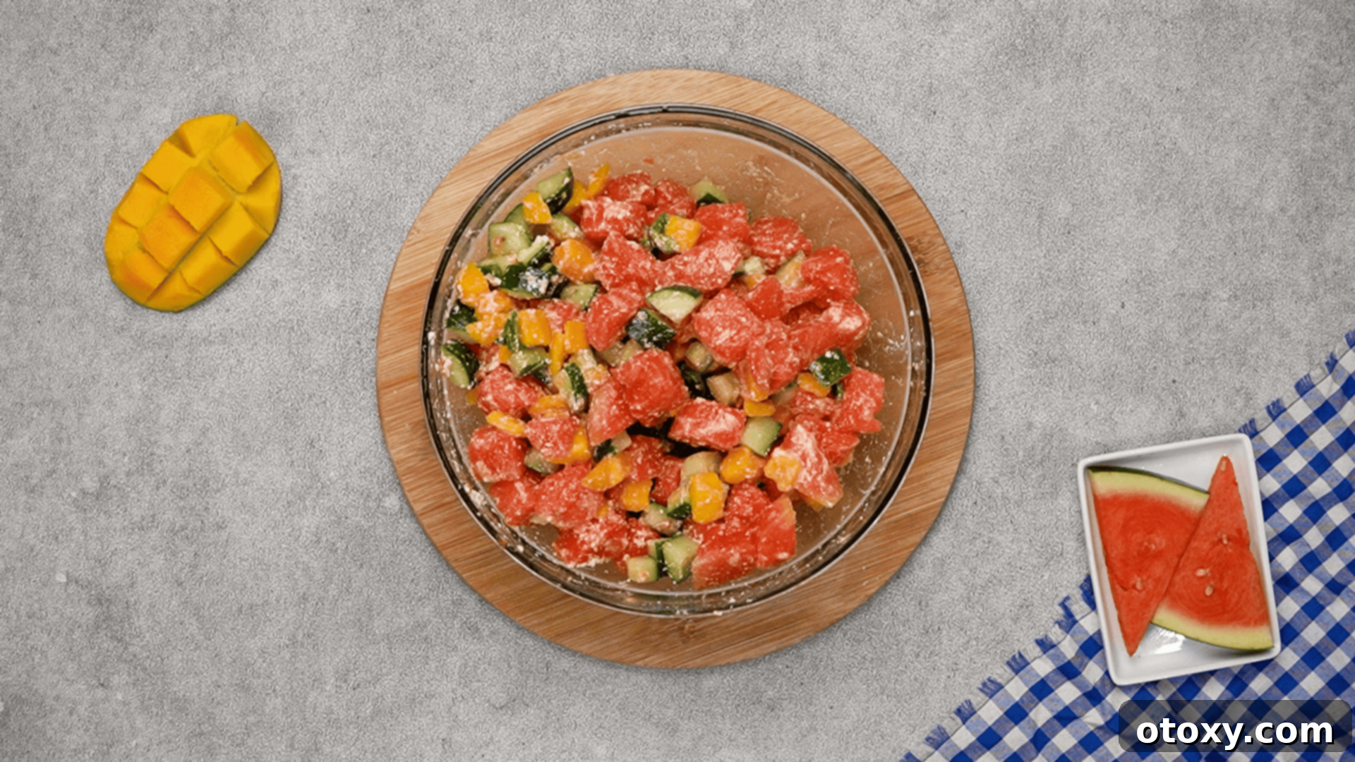 Watermelon Feta Summer Bliss 18 Gently tossing the watermelon feta salad with the remaining honey lime dressing.