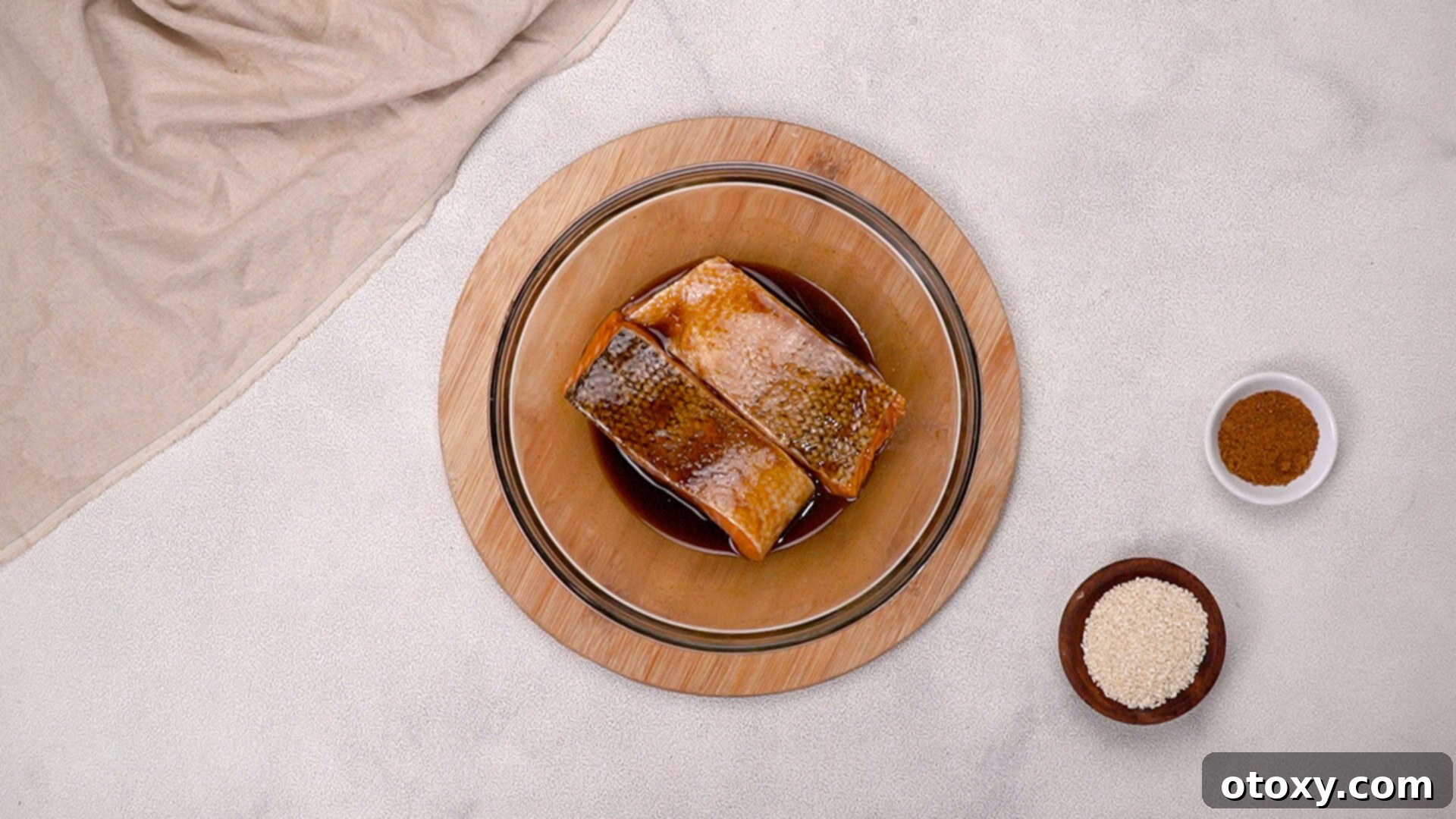Salmon fillets marinating in miso glaze