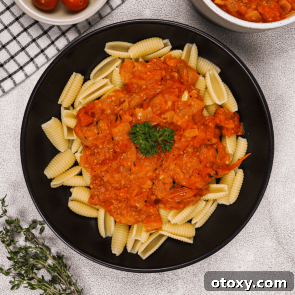 Homemade Cherry Tomato Sauce in a bowl, ready to serve