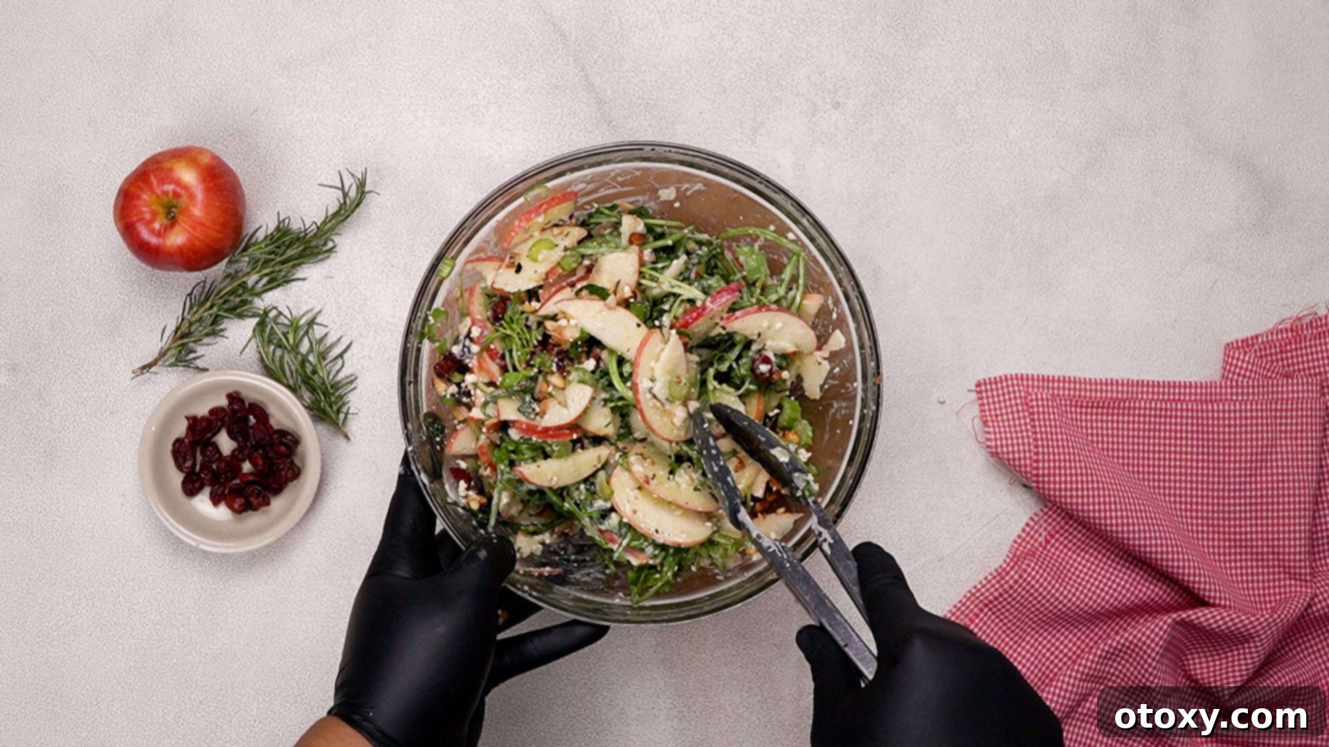 Orchard Fresh Apple Salad 18 Mixing dressing into apple salad