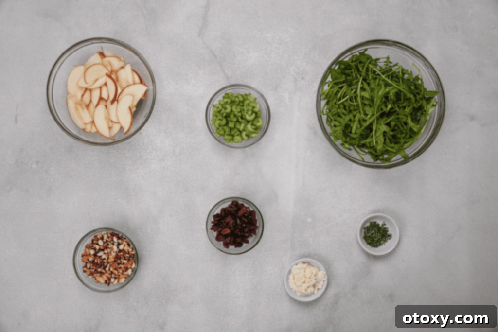 Orchard Fresh Apple Salad 3 Ingredients laid out for the apple salad recipe