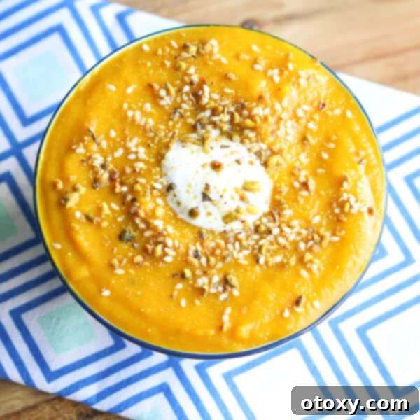 moroccan pumpkin and chickpea soup topped with dukkah and greek yoghurt.