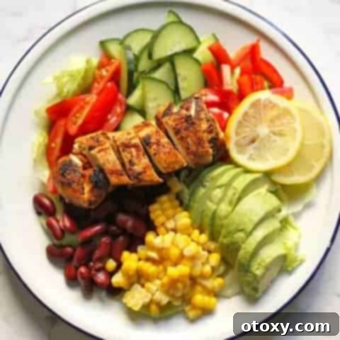 Fiesta Chicken Salad 5 Mexican Chicken Salad on a White Plate, detailed view with fresh ingredients