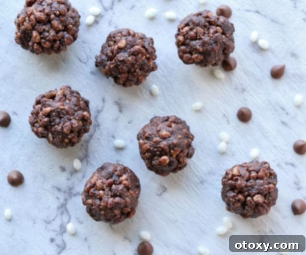 healthy chocolate crackles laying on a white background