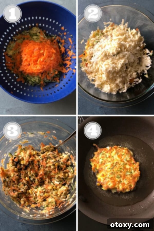 step by step images for how to make zucchini haloumi fritters