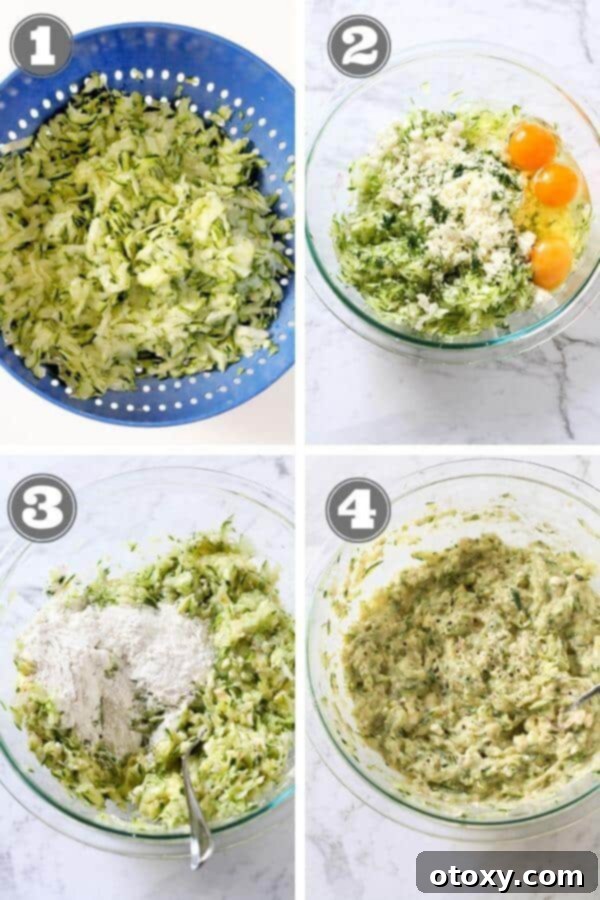 step by step instructions on how to make zucchini fritters