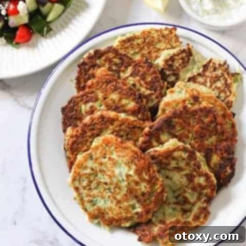 zucchini fritters on a white plate