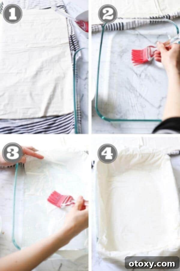 A collage of step-by-step photos illustrating the initial stages of making Spanakopita, from spinach preparation to the first layers of filo pastry.