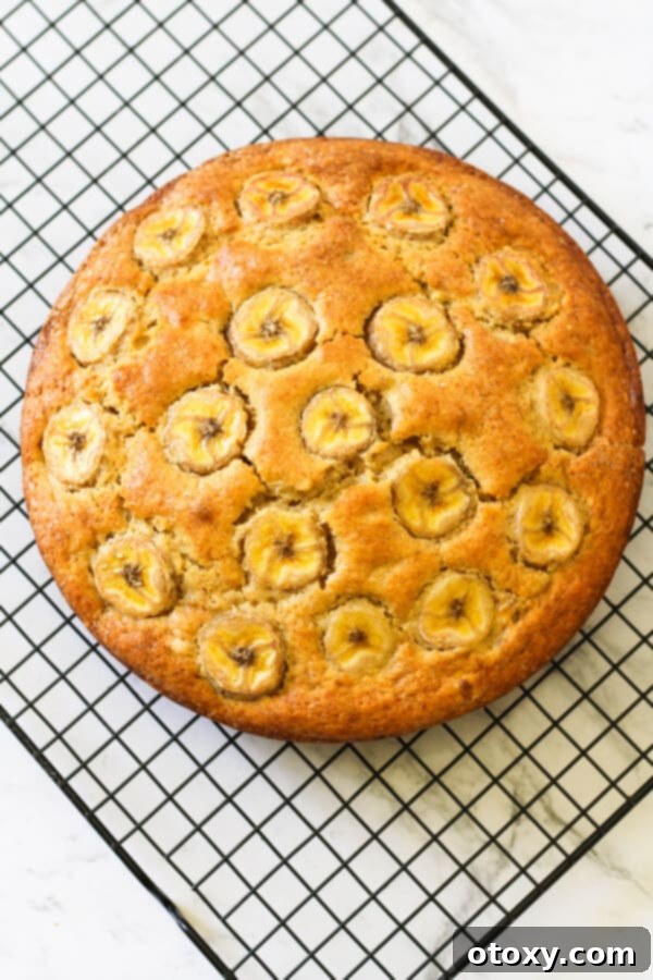 banana cake on a wire rack.