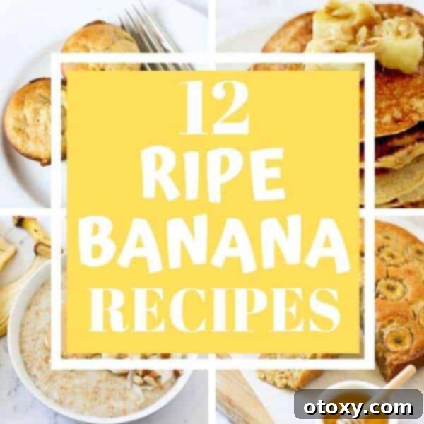 A vibrant collage featuring twelve mouth-watering banana recipes, perfect for using up ripe fruit.