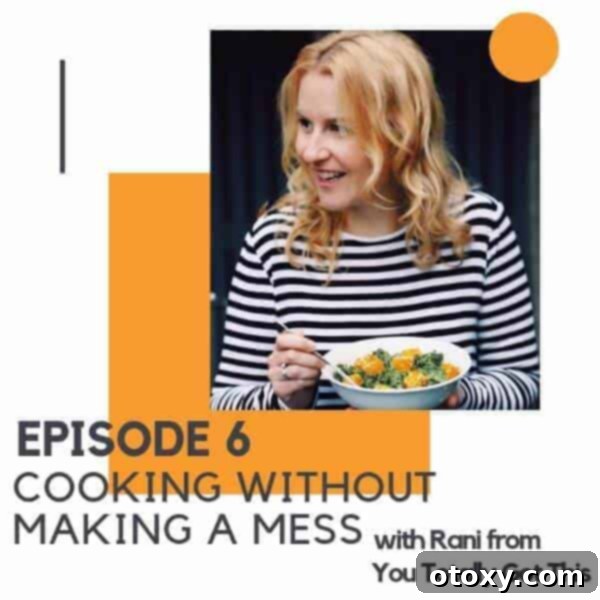 Blonde woman holding a bowl of salad with text overlay "Cooking without Making a Mess." Discover Rani Hansen’s secrets to a clean kitchen.