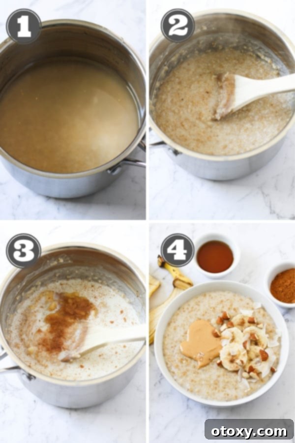 step by step photos on how to make banana maple steel cut oats