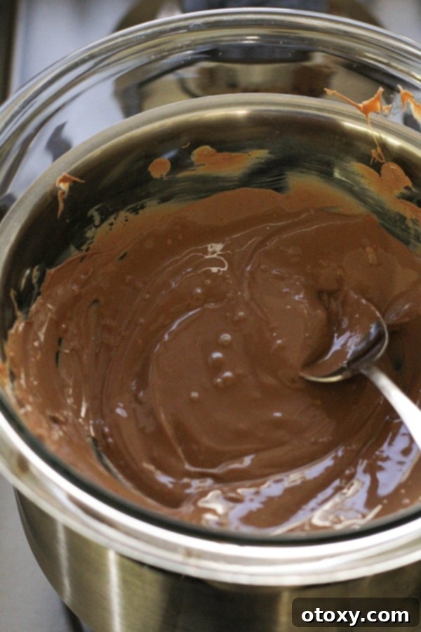 melted chocolate in a glass bowl.