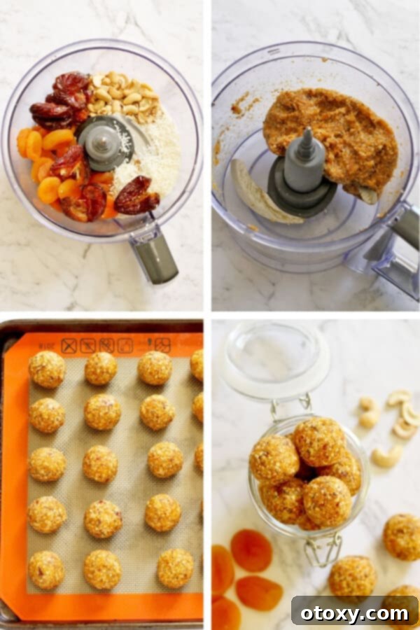 Step by Step photos on how to make No Bake Apricot Coconut Bites
