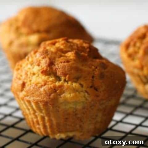 Air Fryer Banana Muffins cooling on a wire rack after being perfectly baked.