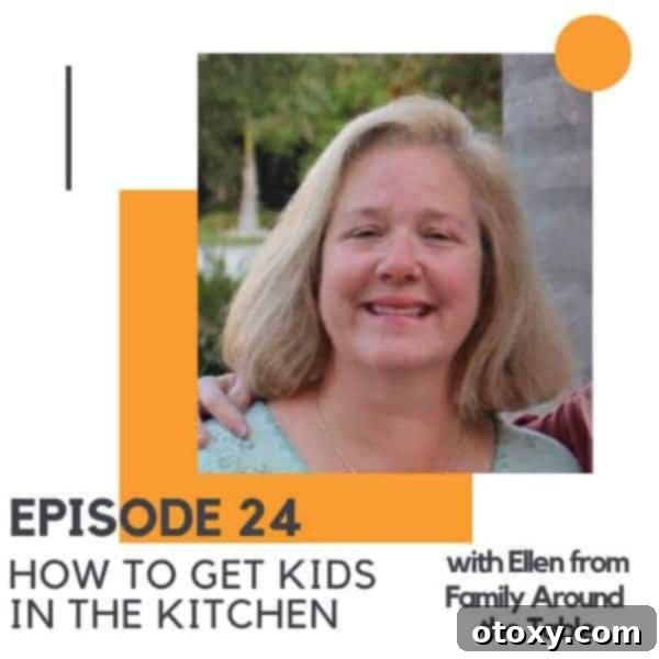 A headshot of a blonde female with text overlay "how to get kids in the kitchen,"