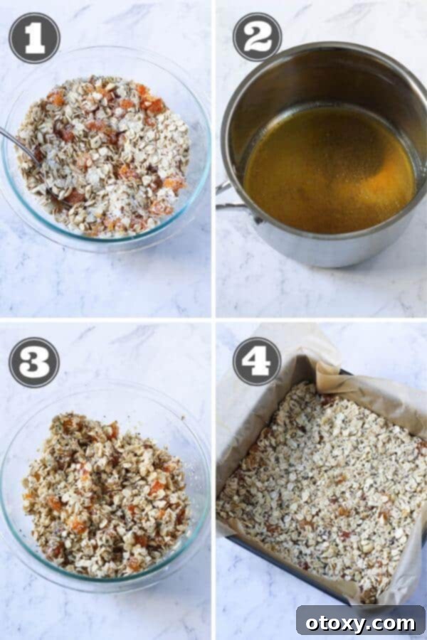 Effortless Chewy Apricot Granola Bars 4 step by step photo instructions on how to make chewy apricot muesli bars