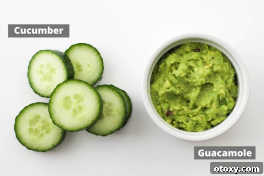 ingredients for cucumber bites on a white table.